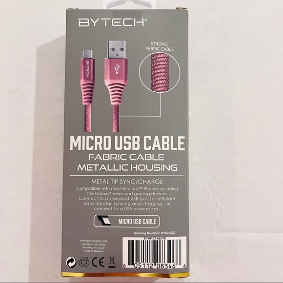NWT- By Tech- Rapid Charging Micro USB Cable 6ft- Pink Android Compatible - Picture 2 of 3